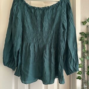 Zenobia Teal Smocked Blouse